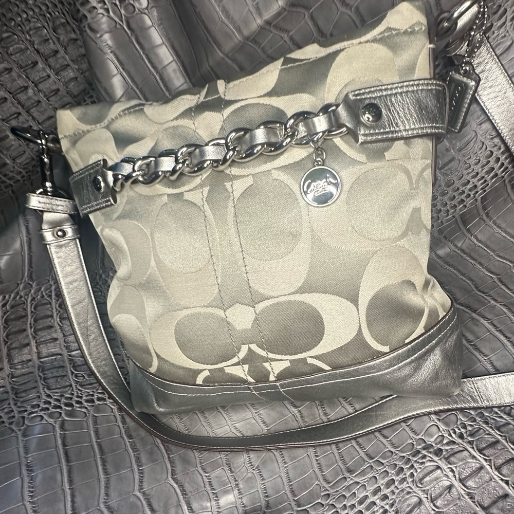 Coach Gray metallic crossbody